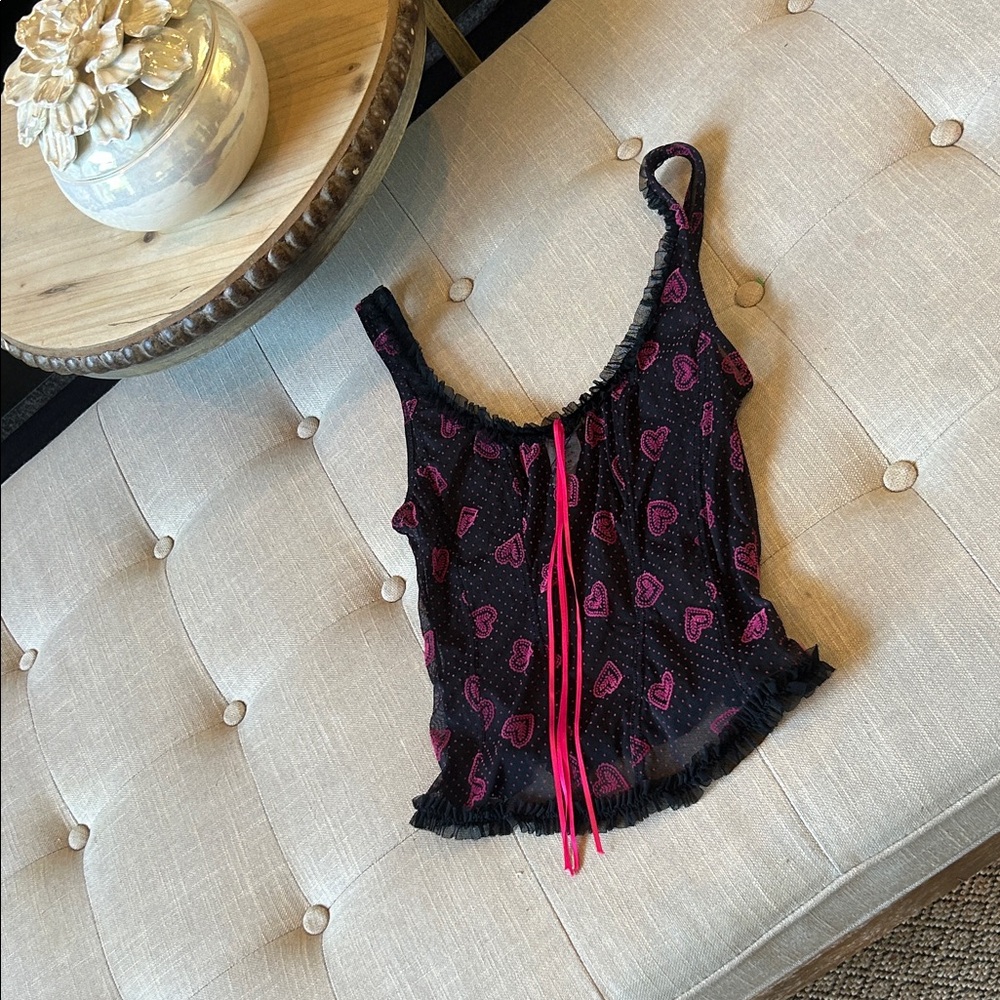 Arianne Black Pink Hearted Mesh Corset Top Size Medium